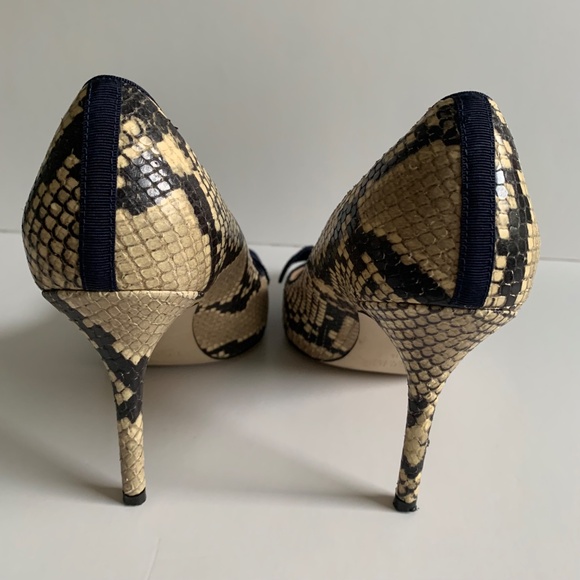 J. Crew Elsie Heel in Snake Embossed Leather with Bow, Pointy Toe Size 8.5 - Picture 5 of 10